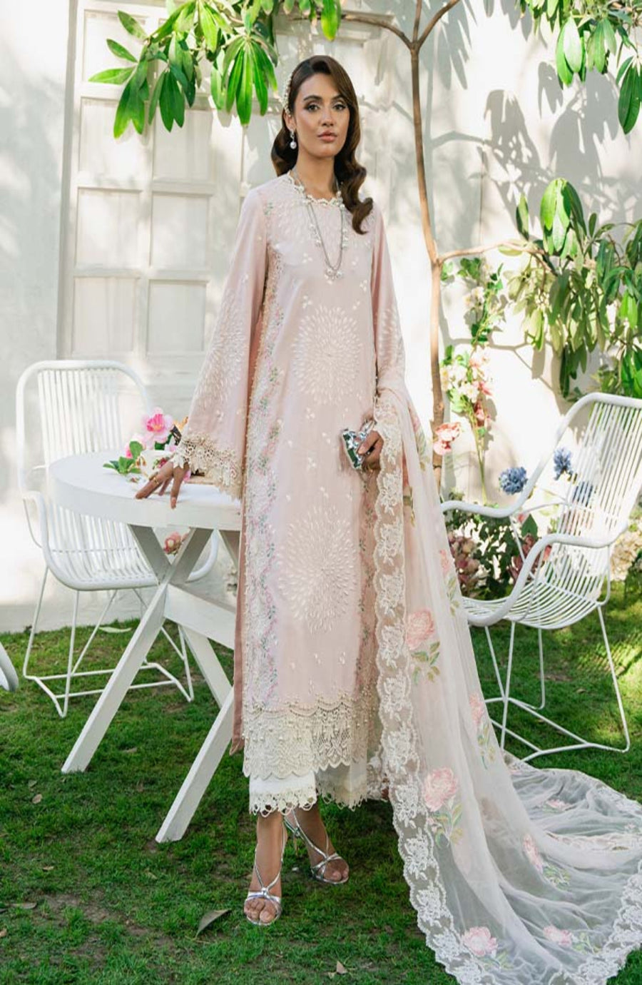 Zevk Flora Festive Embroidered Lawn Unstitched 3Pc Suit - LOTUS