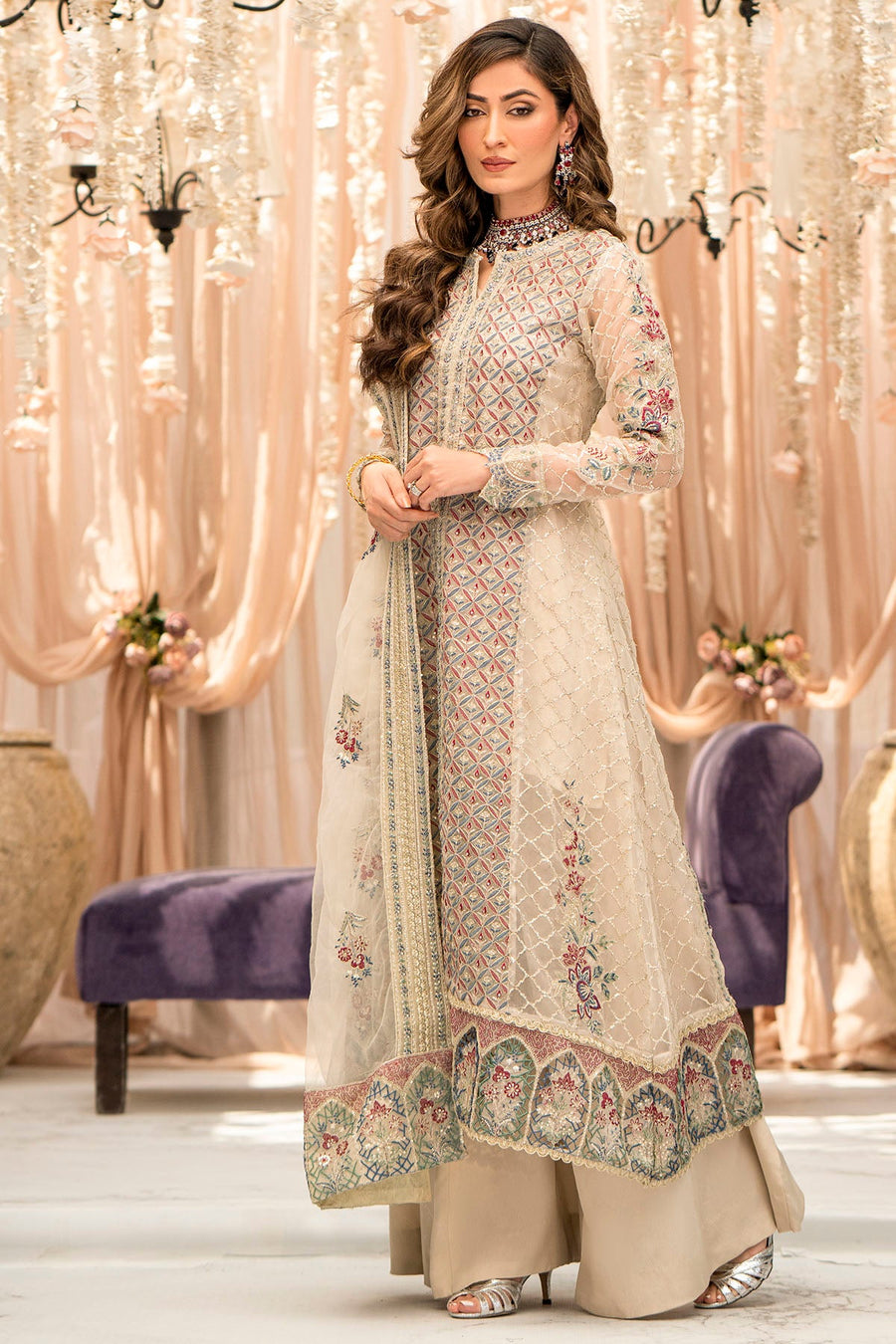 Motifz Rawayat Embroidered Organza Unstitched 3Pc Suit 4117 - AMAYA