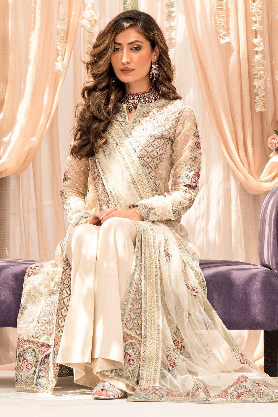 Motifz Rawayat Embroidered Organza Unstitched 3Pc Suit 4117 - AMAYA