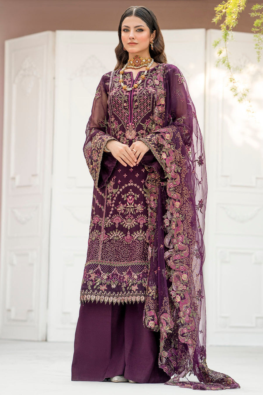 Motifz Rawayat Embroidered Chiffon Unstitched 3Pc Suit 4118 - CLAUDIA