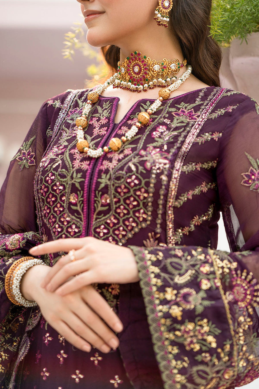 Motifz Rawayat Embroidered Chiffon Unstitched 3Pc Suit 4118 - CLAUDIA