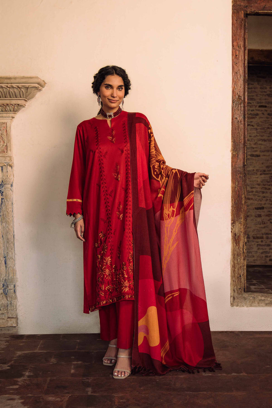 Nishat Sunehray Din Embroidered Karandi Unstitched 3Pc Suit - 42303028