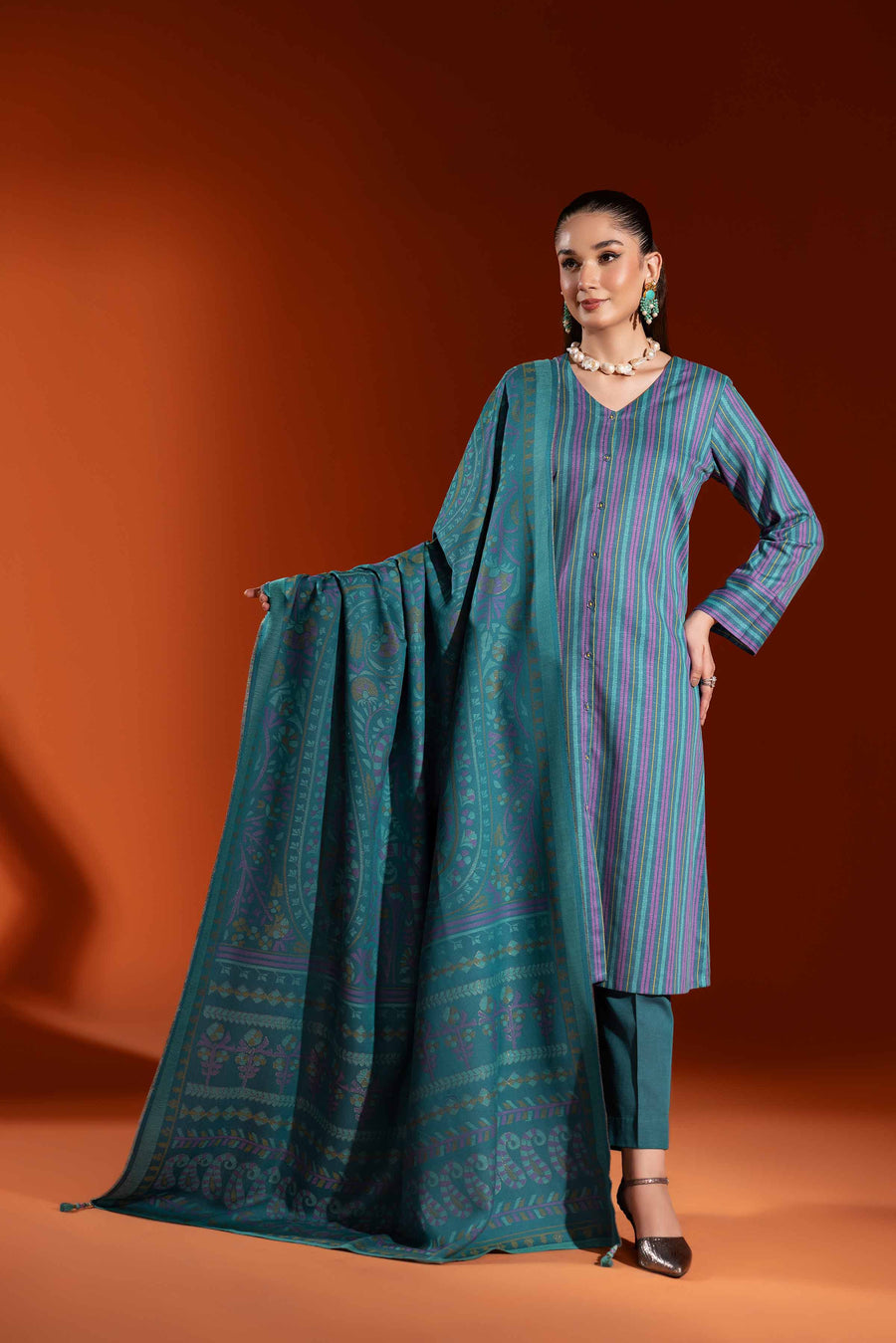 Nishat Sunehray Din Printed Karandi Unstitched 3Pc Suit - 42303053