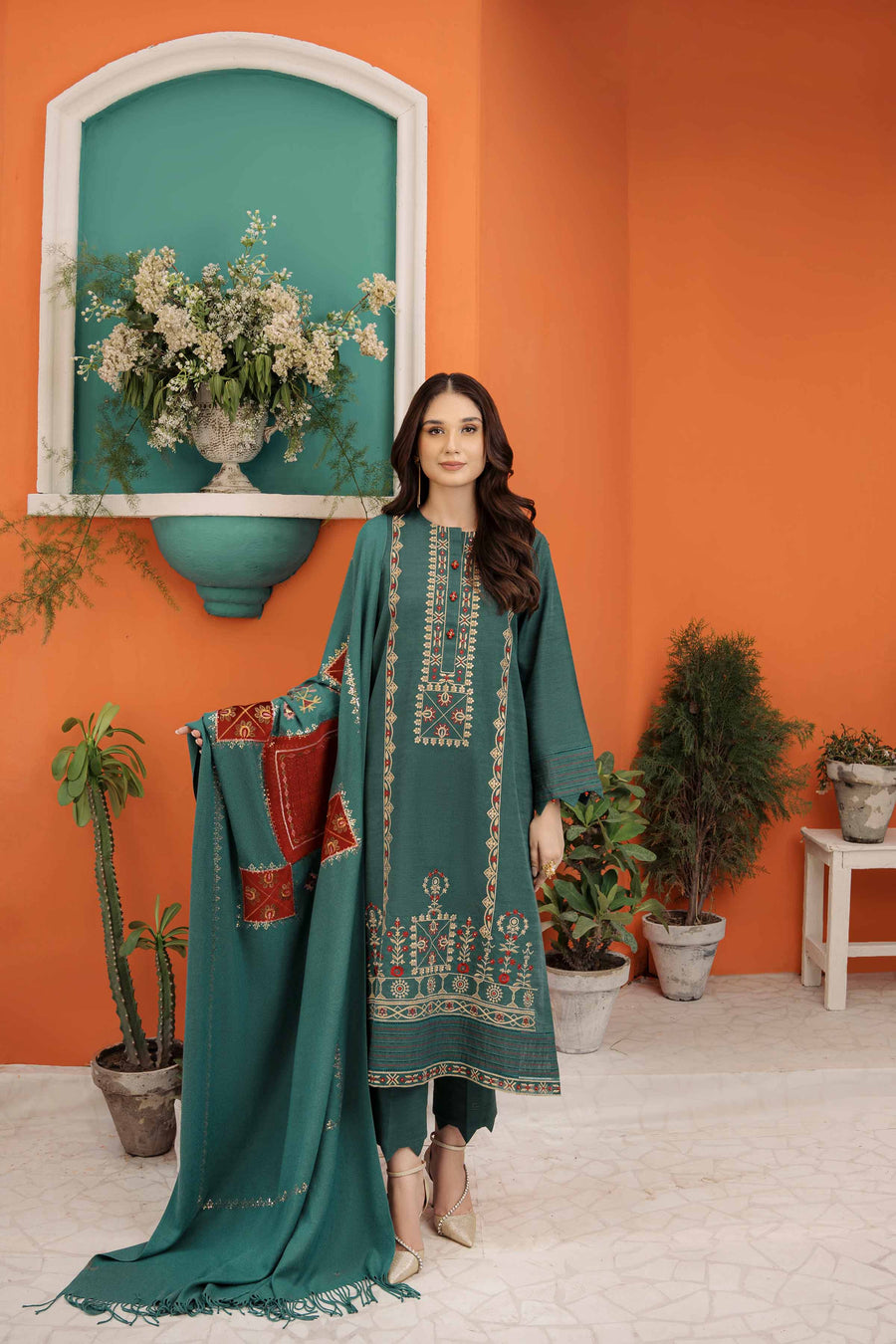 Nishat With You Unstitched Embroidered Khaddar 3Pc Suit - 42303081