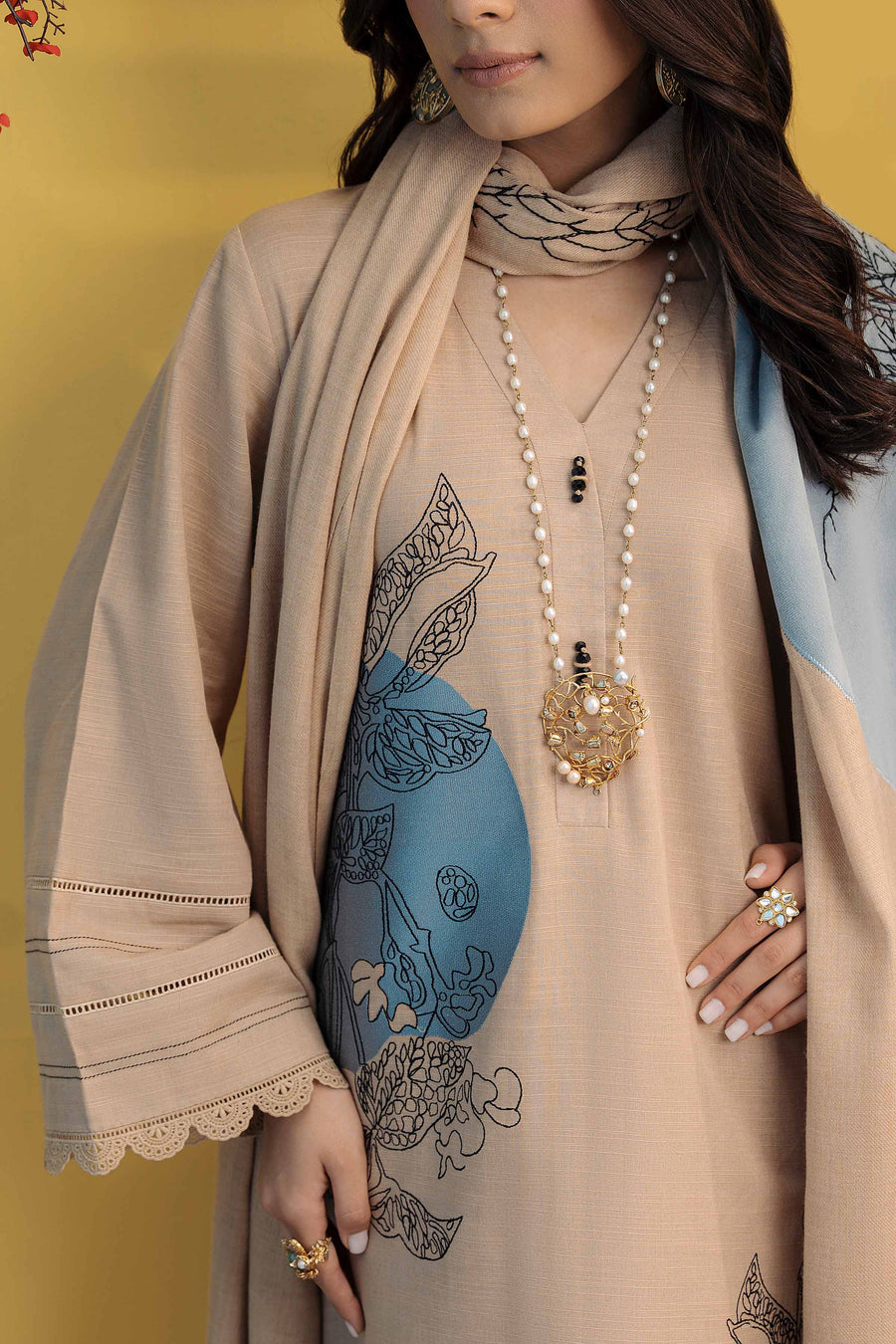Nishat With You Unstitched Embroidered Khaddar 3Pc Suit - 42303083