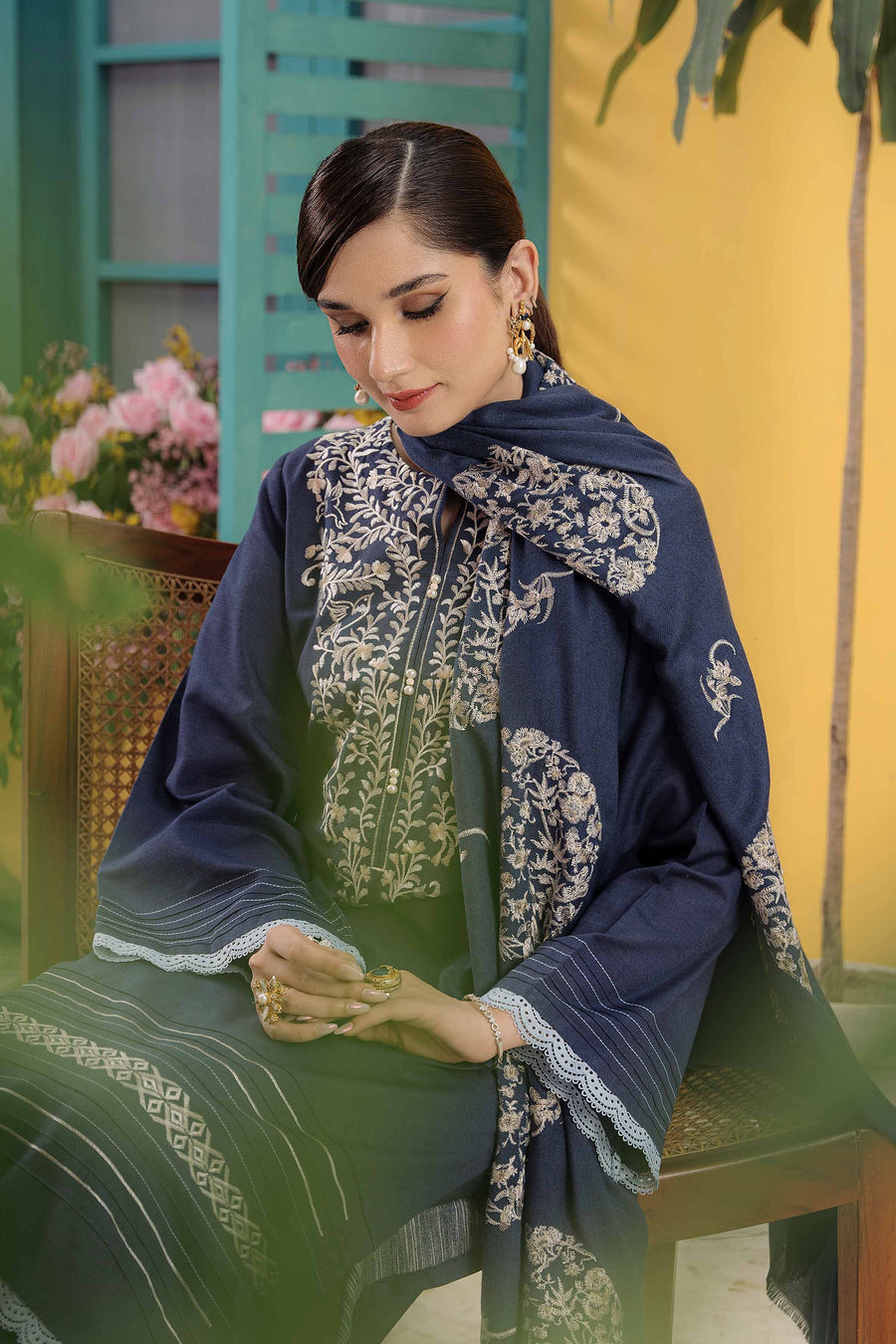 Nishat With You Unstitched Embroidered Khaddar 3Pc Suit - 42303084