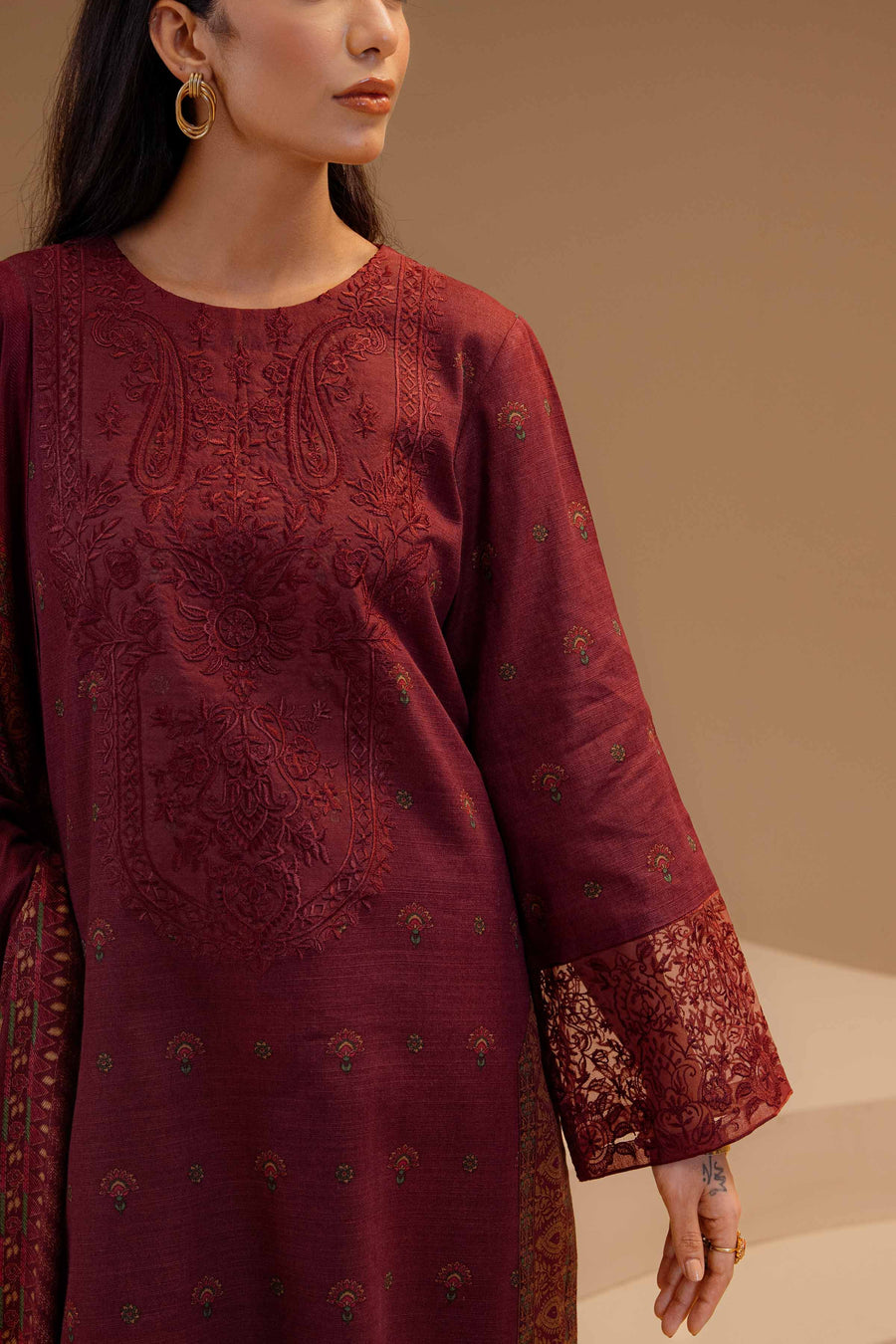 Nishat Sunehray Din Embroidered Khaddar Unstitched 3Pc Suit - 42303132