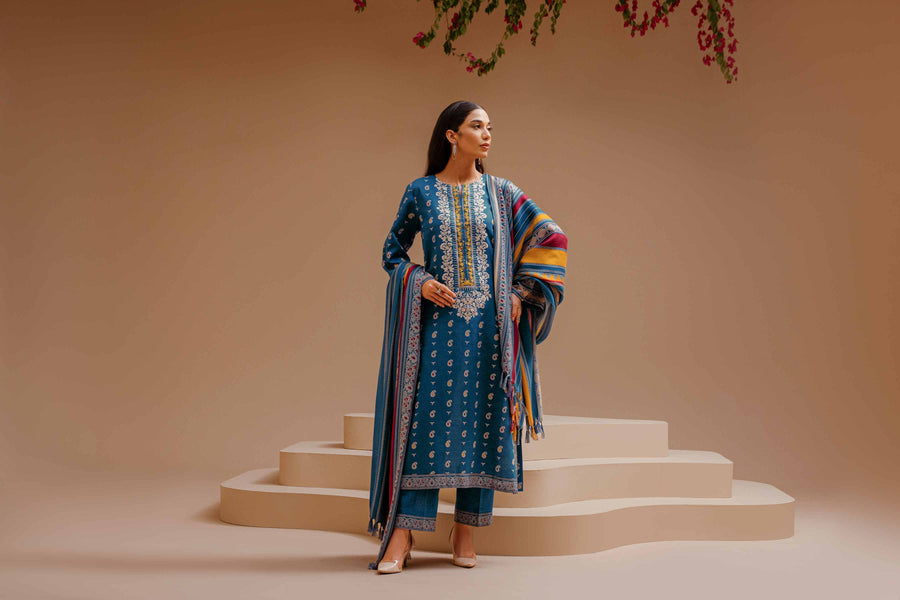 Nishat Sunehray Din Embroidered Khaddar Unstitched 3Pc Suit - 42303135