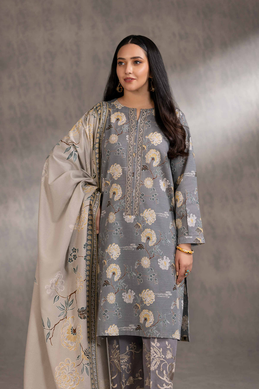 Nishat With You Unstitched Embroidered Khaddar 3Pc Suit - 42303211