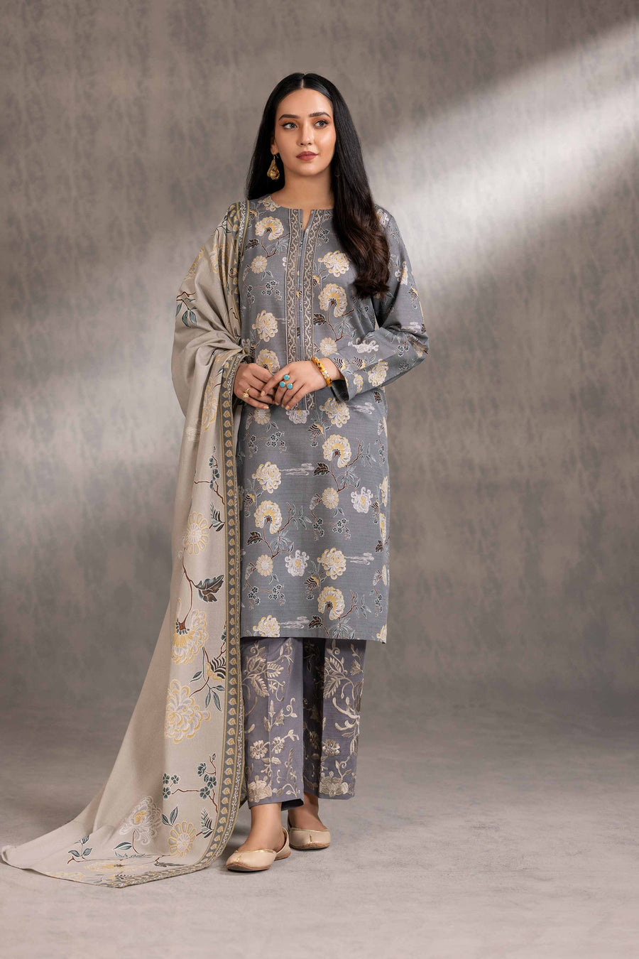 Nishat With You Unstitched Embroidered Khaddar 3Pc Suit - 42303211