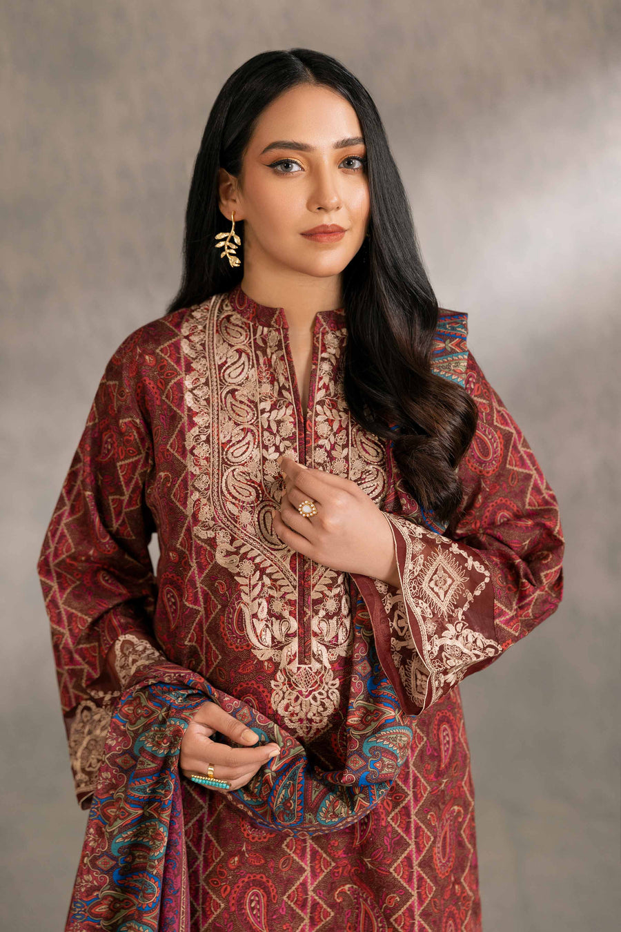 Nishat With You Unstitched Embroidered Khaddar 3Pc Suit - 42303213