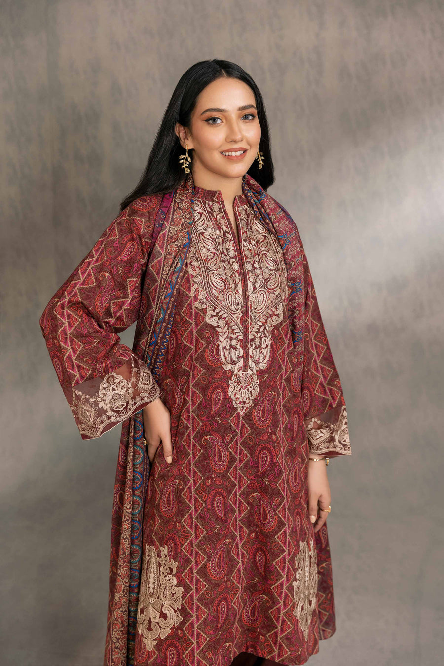 Nishat With You Unstitched Embroidered Khaddar 3Pc Suit - 42303213