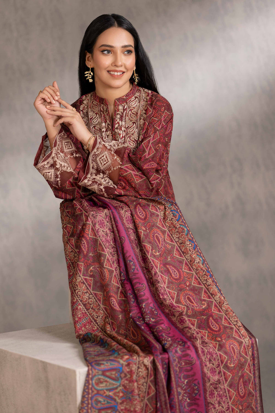 Nishat With You Unstitched Embroidered Khaddar 3Pc Suit - 42303213