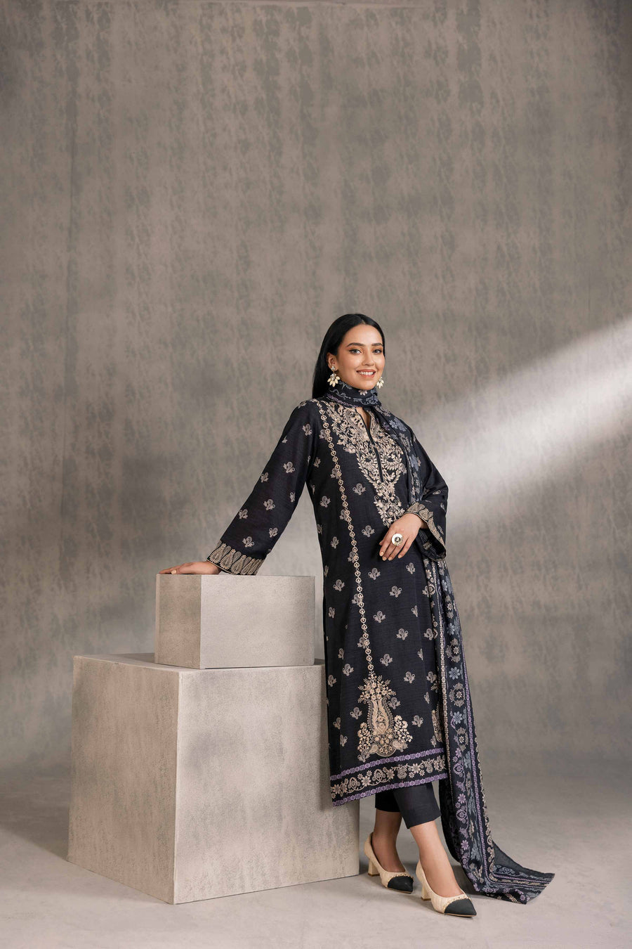 Nishat With You Unstitched Embroidered Khaddar 3Pc Suit - 42303216