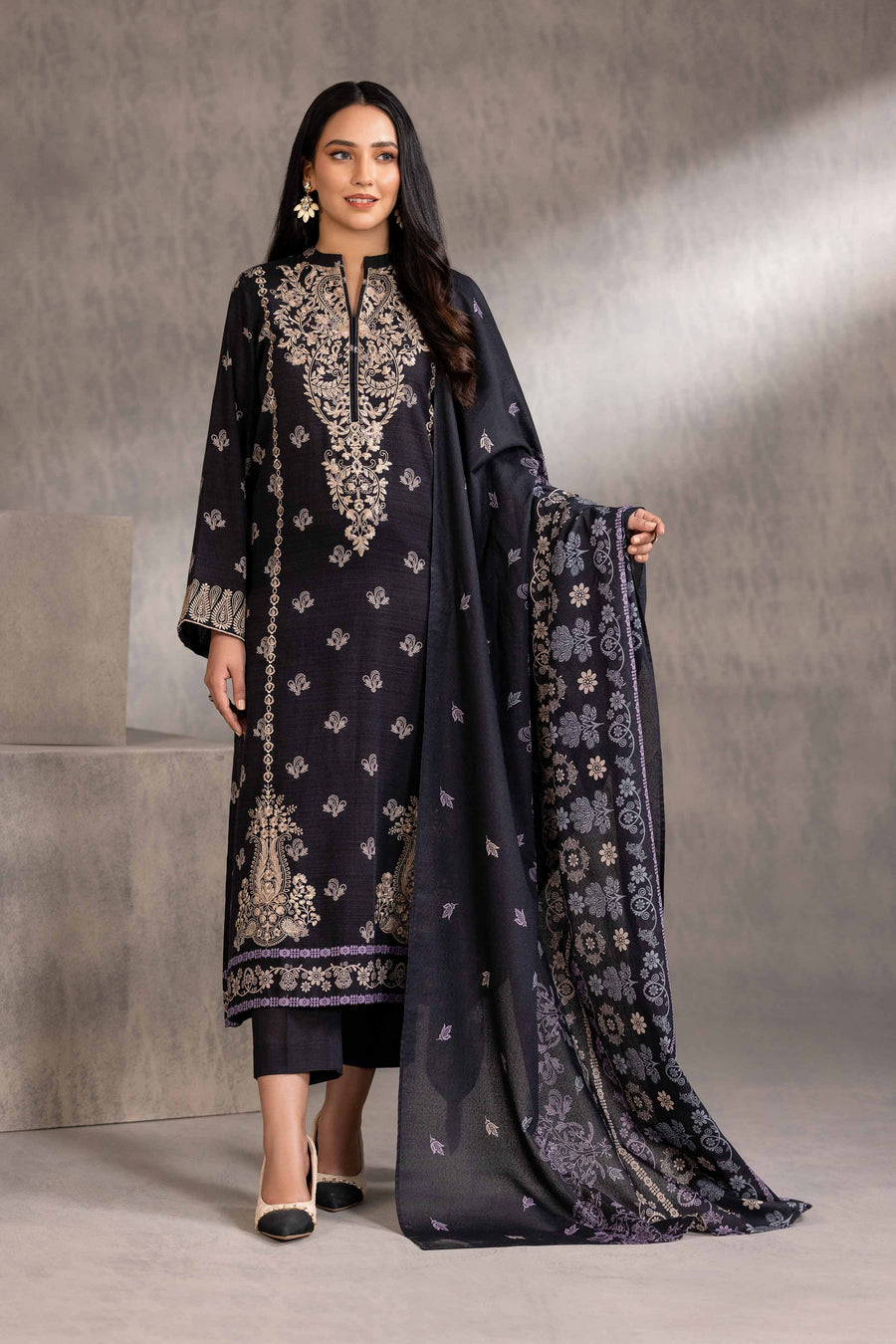 Nishat With You Unstitched Embroidered Khaddar 3Pc Suit - 42303216