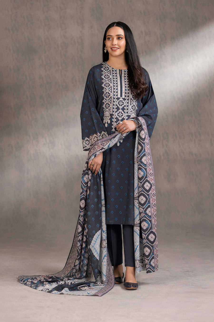 Nishat With You Unstitched Embroidered Khaddar 3Pc Suit - 42303220