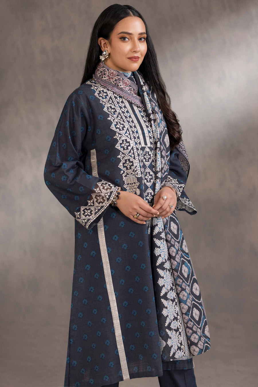 Nishat With You Unstitched Embroidered Khaddar 3Pc Suit - 42303220