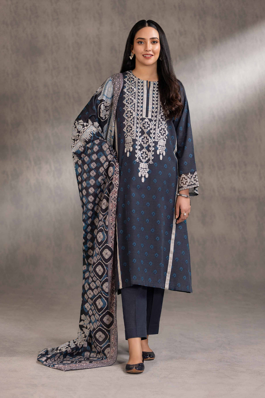 Nishat With You Unstitched Embroidered Khaddar 3Pc Suit - 42303220