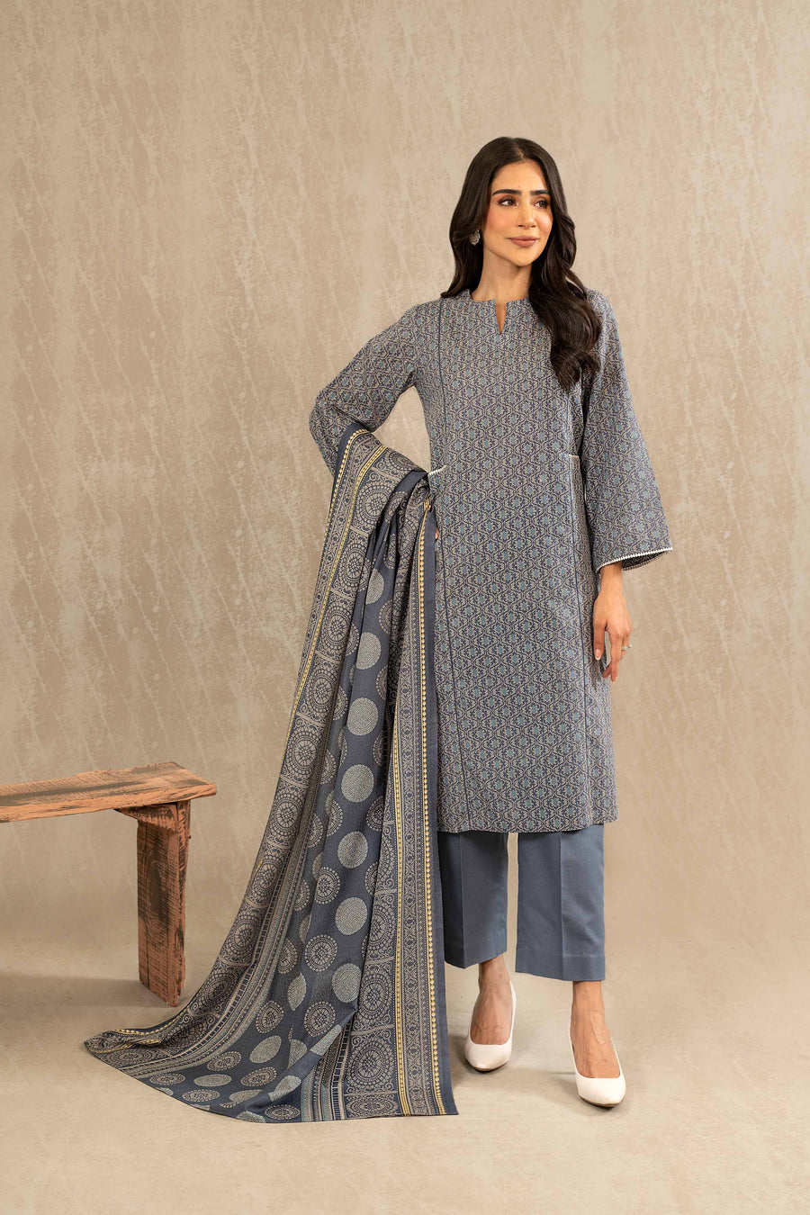 Nishat With You Unstitched Printed Khaddar 3Pc Suit - 42303228