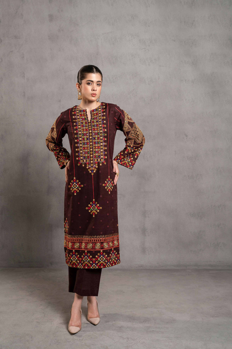 Nishat Sunehray Din Embroidered Khaddar Unstitched 2Pc Suit - 42303298