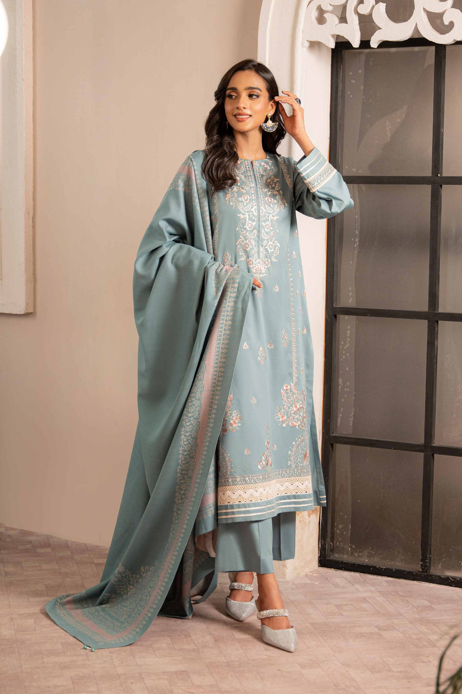 Nishat Sunehray Din Embroidered Sateen Unstitched 3Pc Suit - 42303377