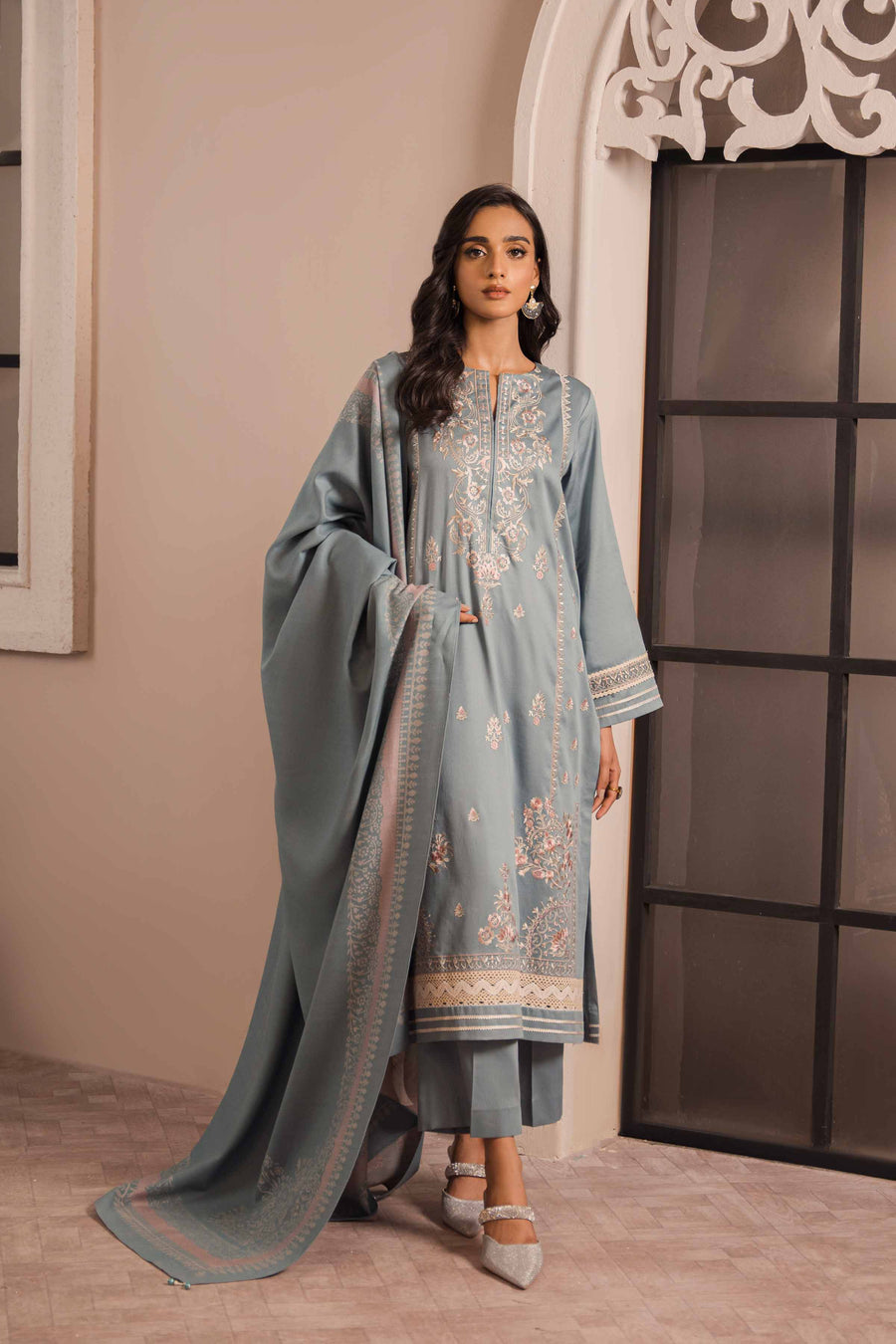 Nishat Sunehray Din Embroidered Sateen Unstitched 3Pc Suit - 42303377