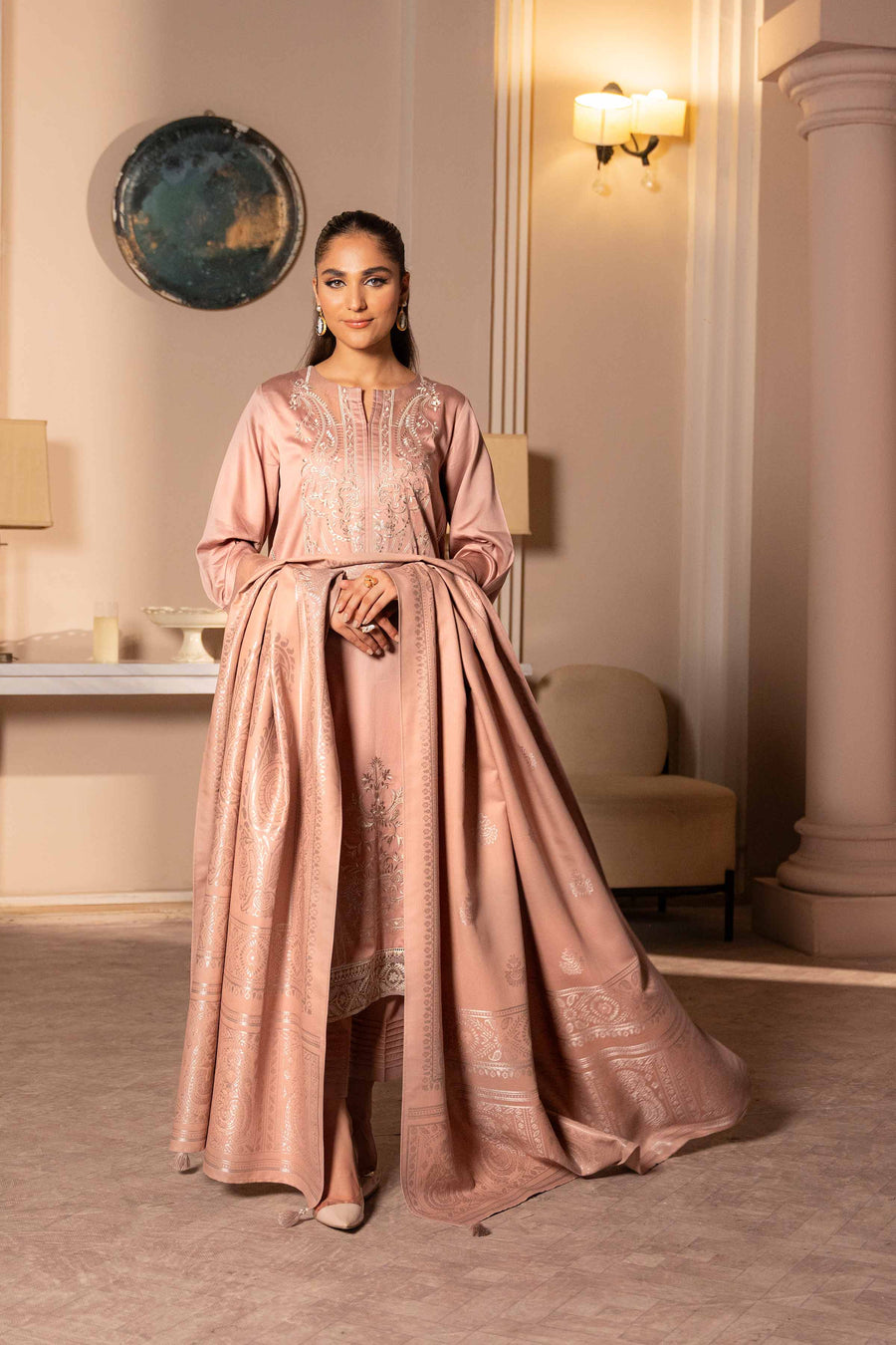 Nishat Sunehray Din Embroidered Sateen Unstitched 3Pc Suit - 42303381