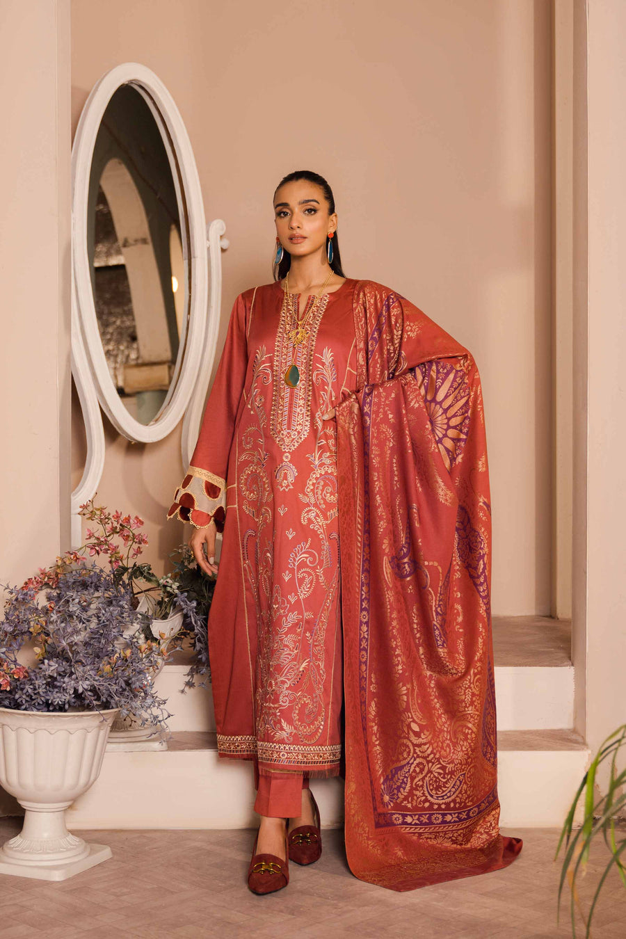 Nishat Sunehray Din Embroidered Sateen Unstitched 3Pc Suit - 42303384