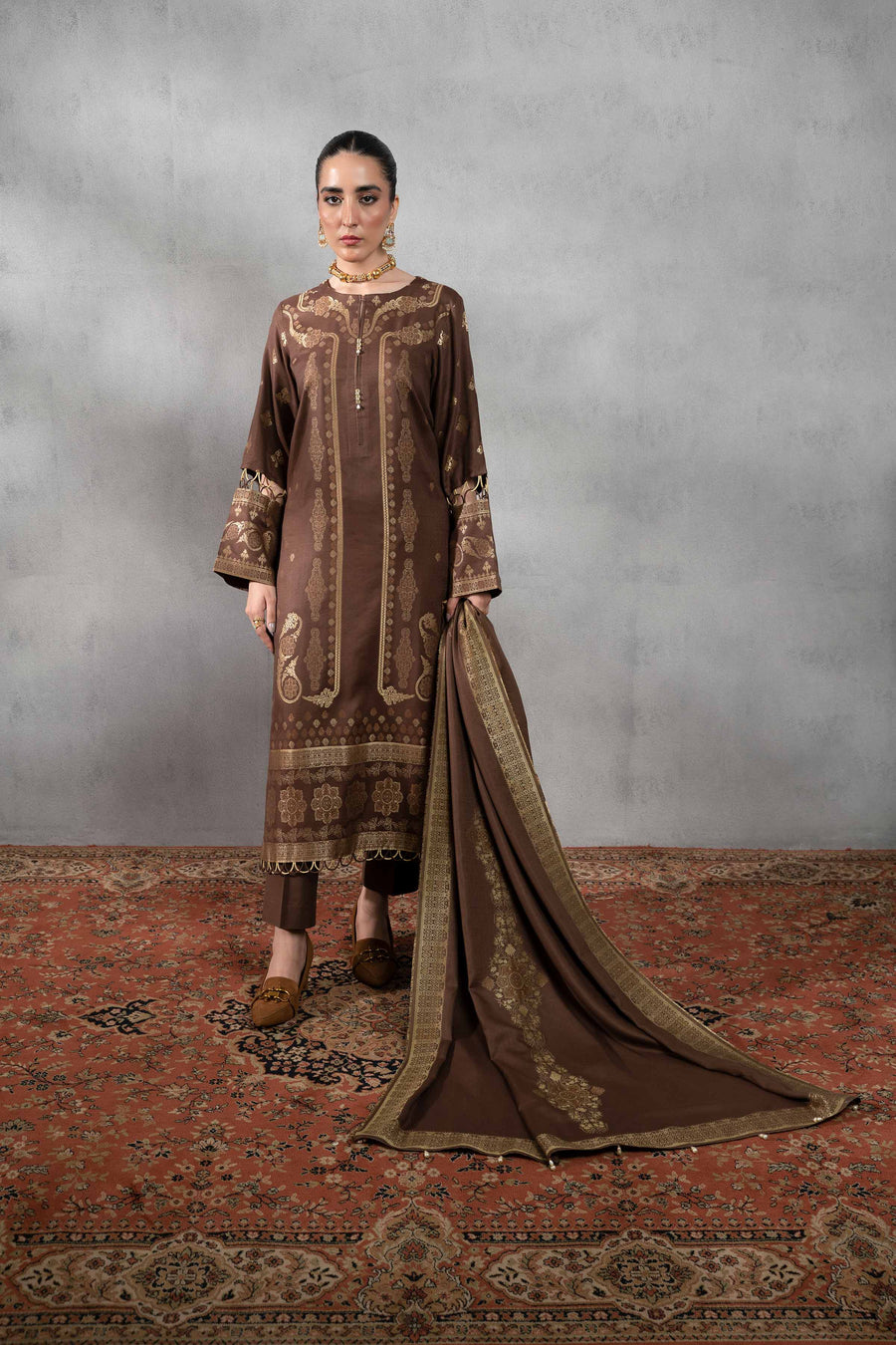 Nishat Sunehray Din Embroidered Jacquard Unstitched 3Pc Suit - 42303386