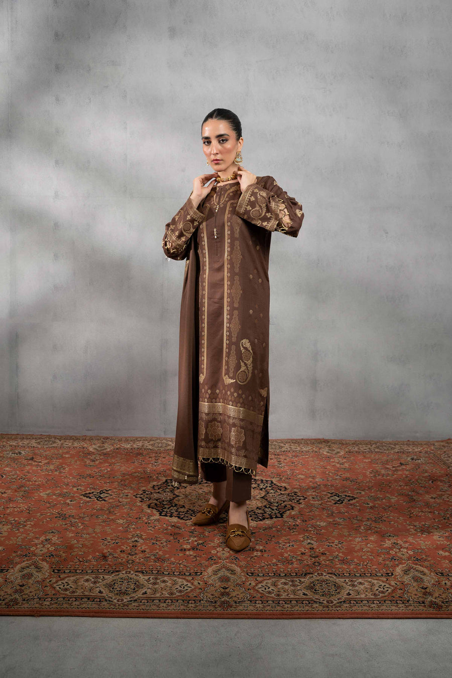 Nishat Sunehray Din Embroidered Jacquard Unstitched 3Pc Suit - 42303386