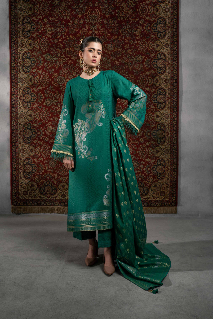 Nishat Sunehray Din Embroidered Jacquard Unstitched 3Pc Suit - 42303387