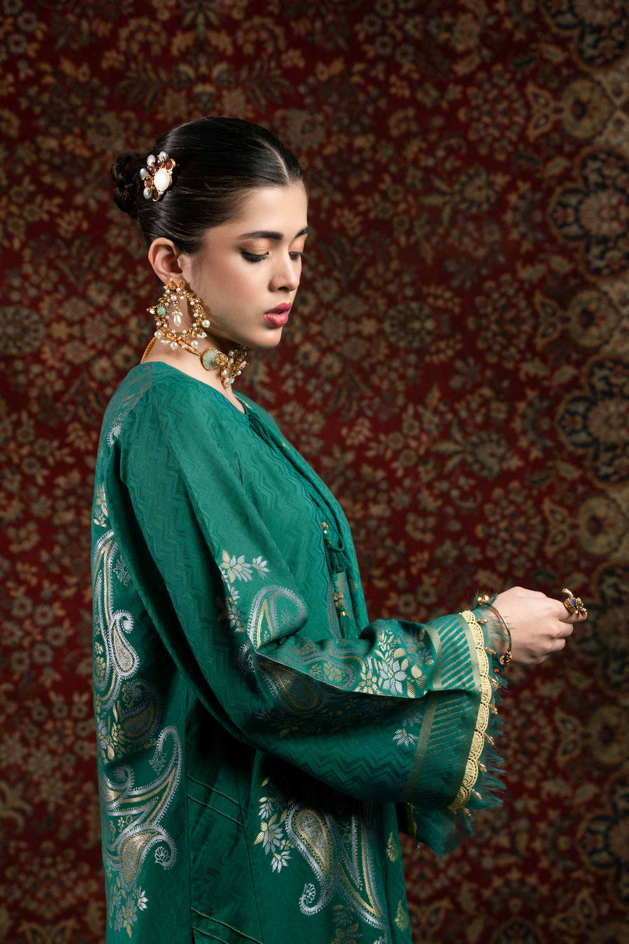 Nishat Sunehray Din Embroidered Jacquard Unstitched 3Pc Suit - 42303387