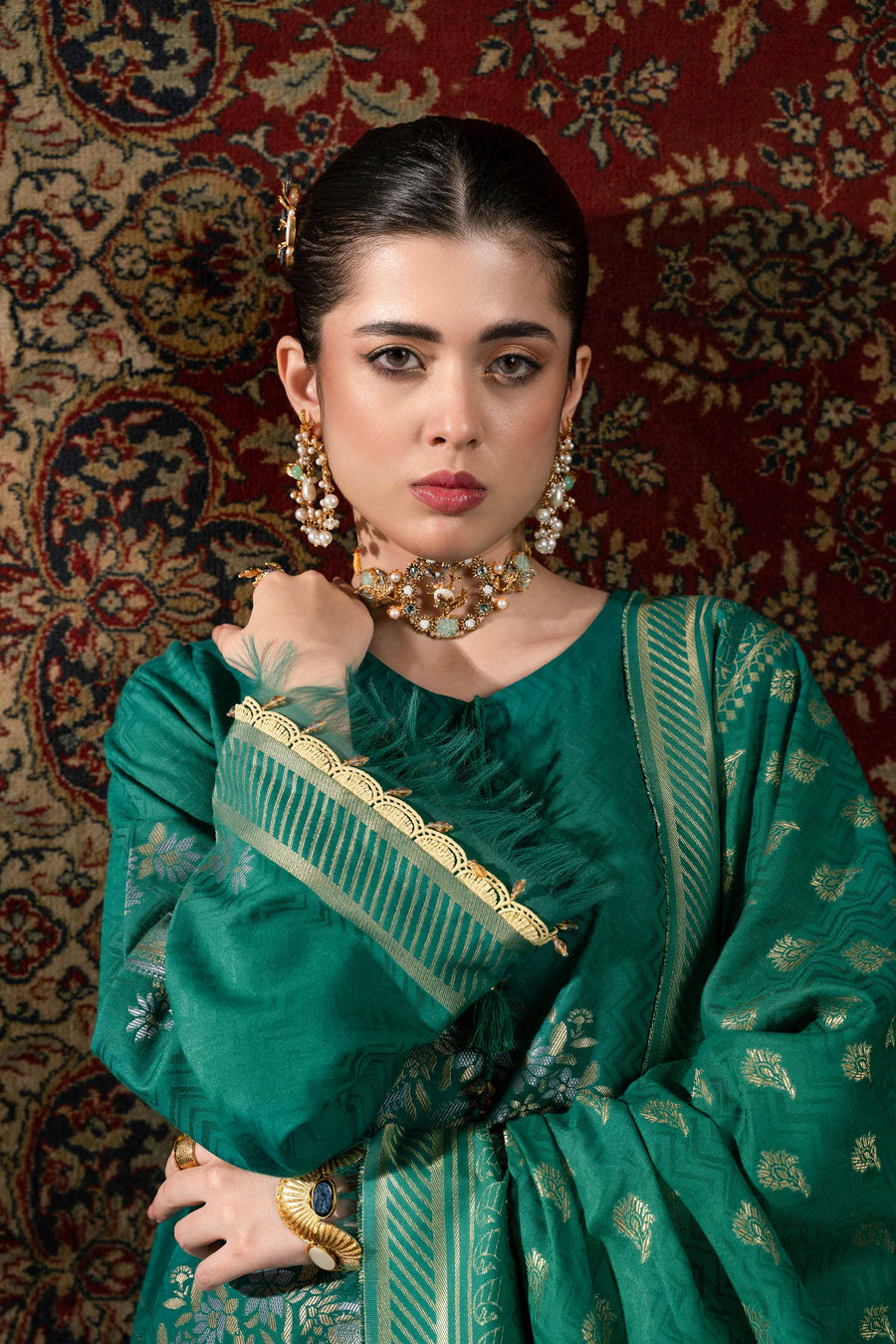 Nishat Sunehray Din Embroidered Jacquard Unstitched 3Pc Suit - 42303387