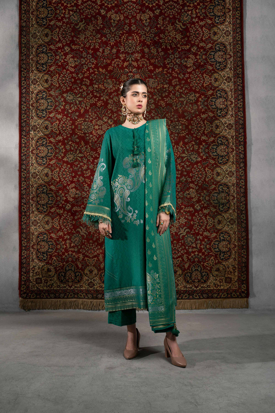 Nishat Sunehray Din Embroidered Jacquard Unstitched 3Pc Suit - 42303387
