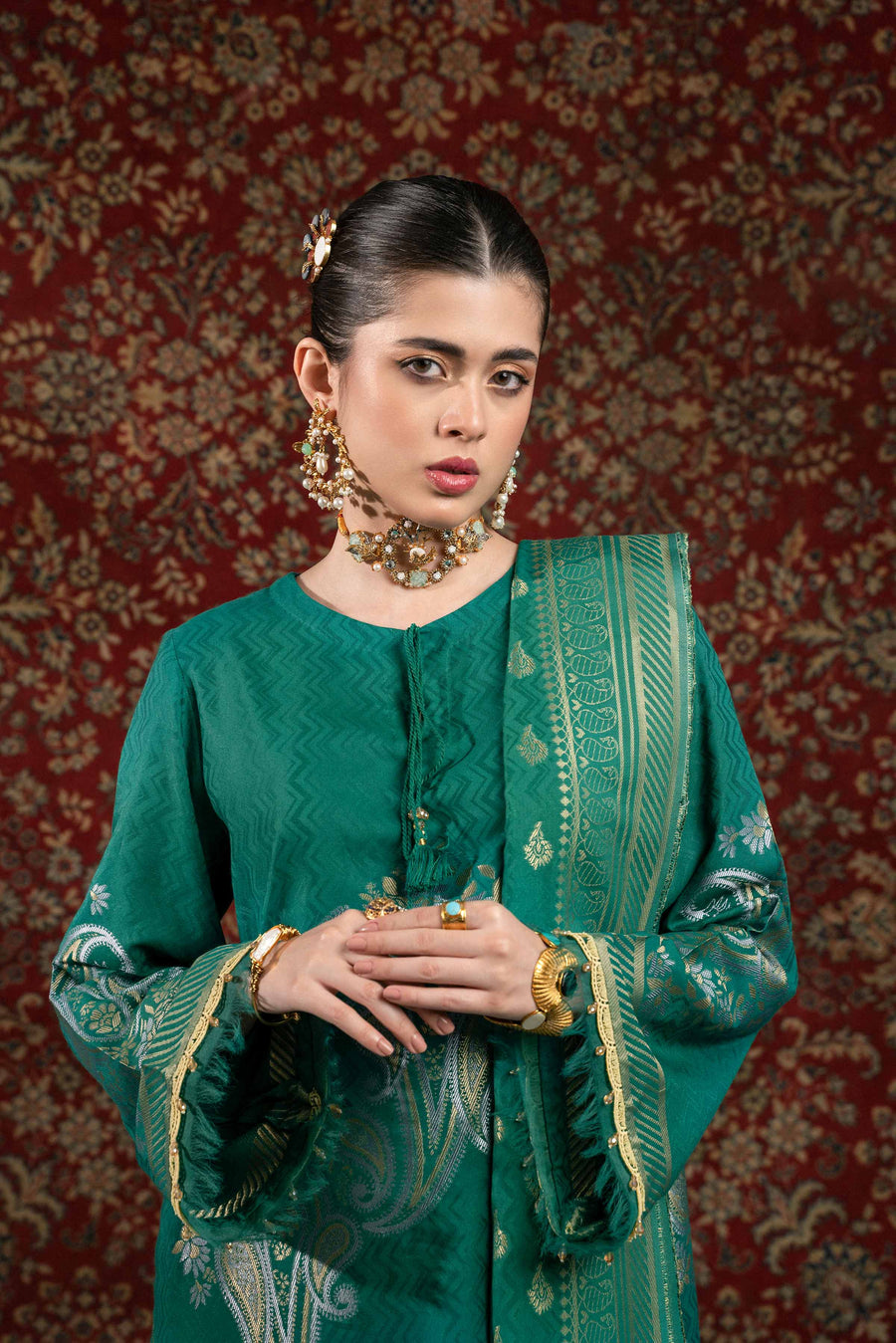 Nishat Sunehray Din Embroidered Jacquard Unstitched 3Pc Suit - 42303387