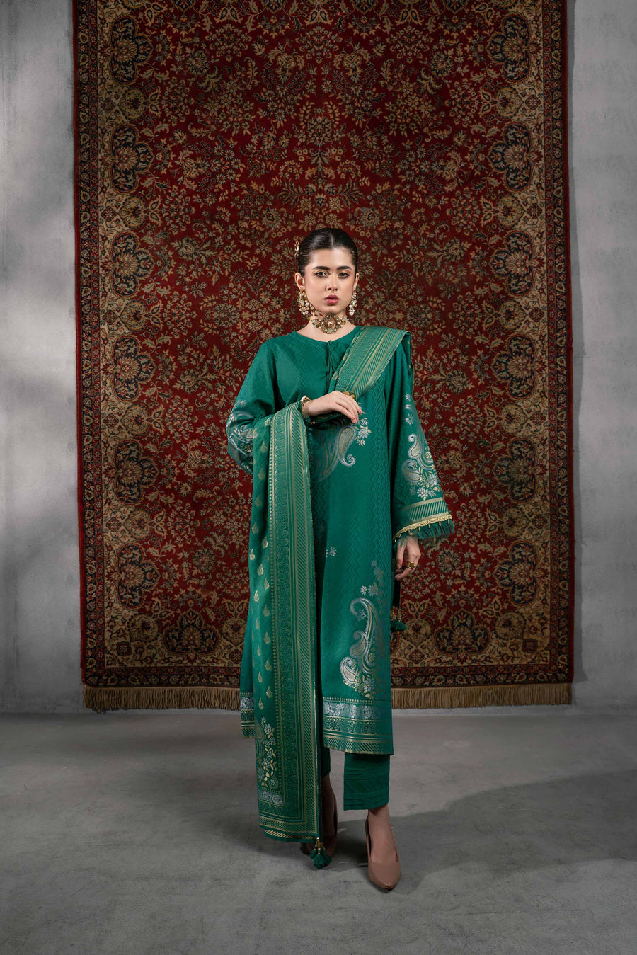 Nishat Sunehray Din Embroidered Jacquard Unstitched 3Pc Suit - 42303387