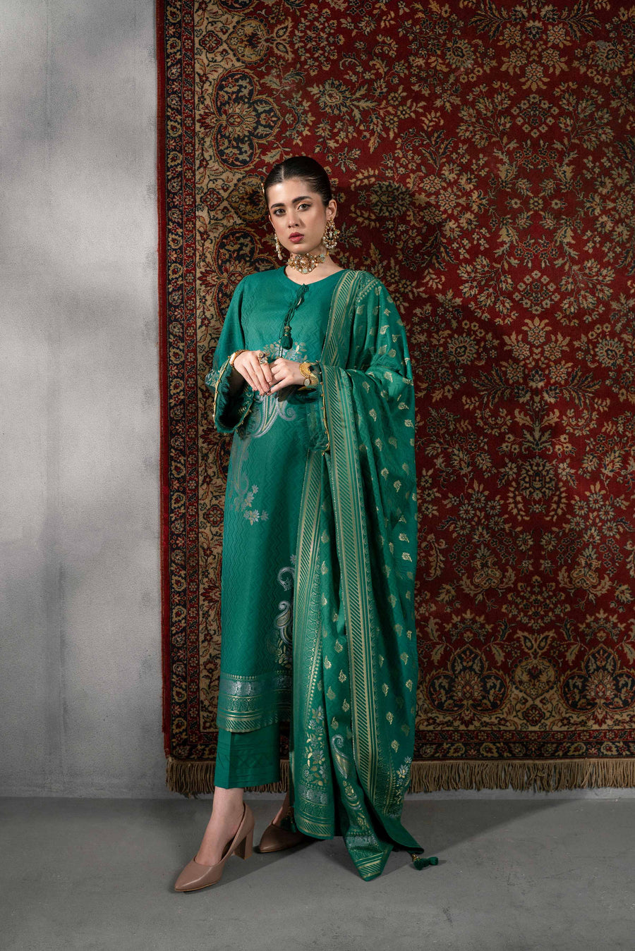 Nishat Sunehray Din Embroidered Jacquard Unstitched 3Pc Suit - 42303387