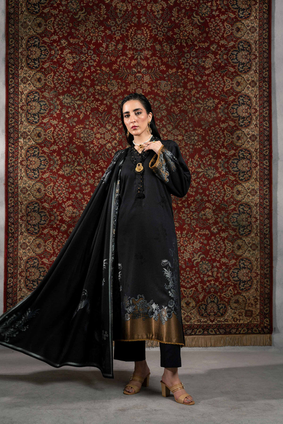 Nishat Sunehray Din Embroidered Jacquard Unstitched 3Pc Suit - 42303389