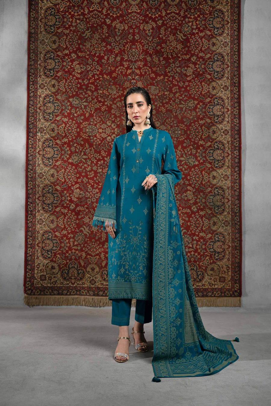 Nishat Sunehray Din Embroidered Jacquard Unstitched 3Pc Suit - 42303394