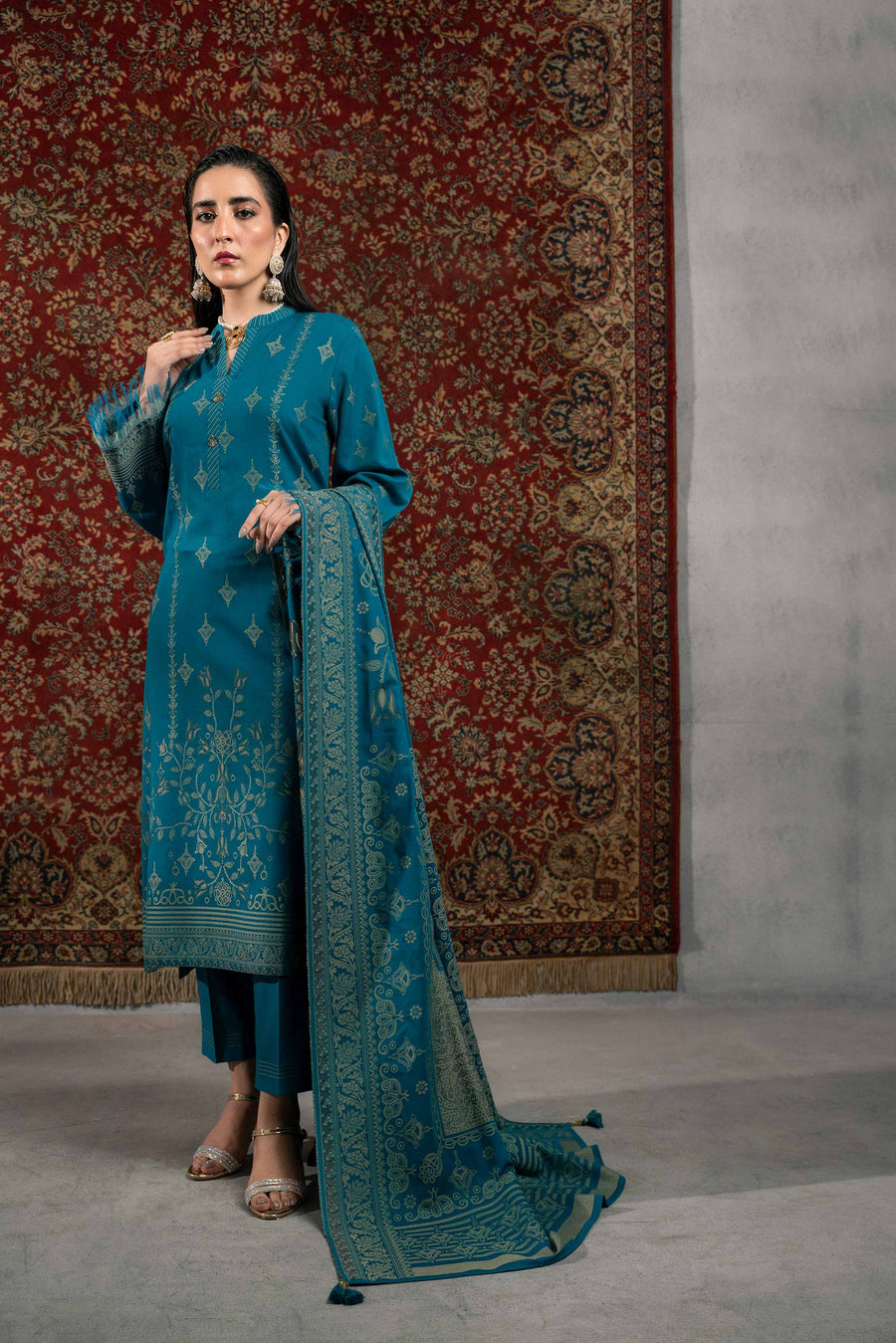 Nishat Sunehray Din Embroidered Jacquard Unstitched 3Pc Suit - 42303394