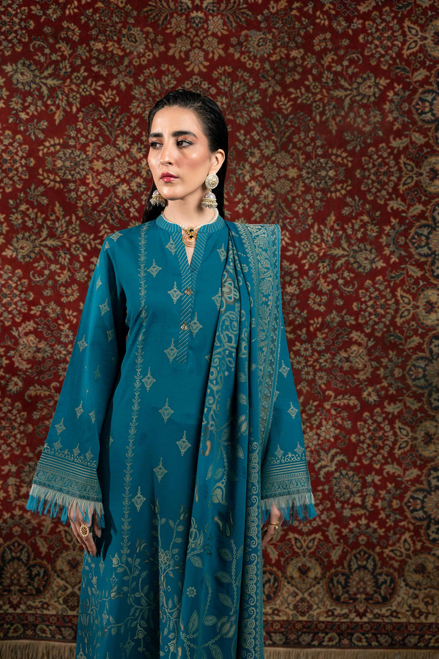 Nishat Sunehray Din Embroidered Jacquard Unstitched 3Pc Suit - 42303394