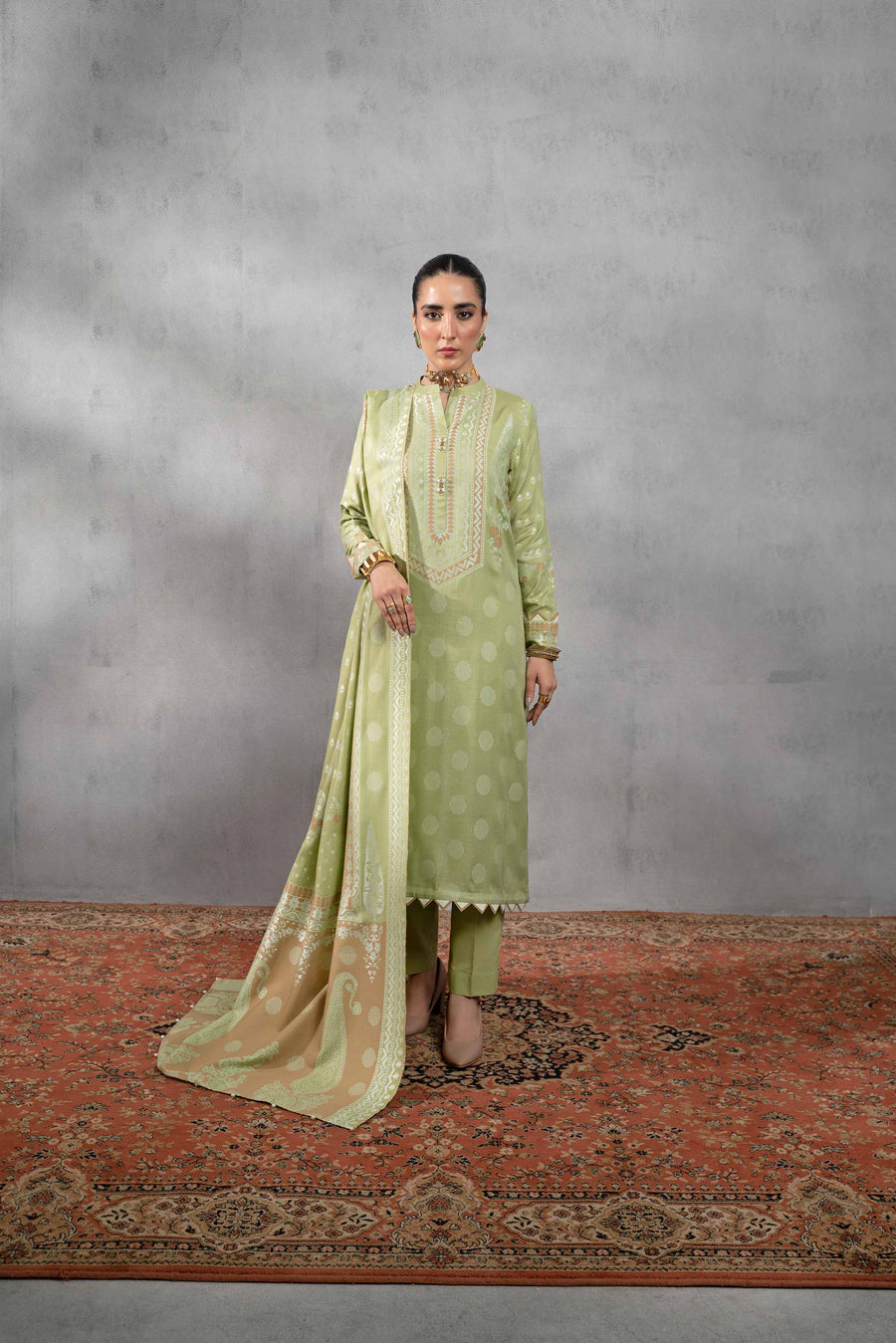Nishat Sunehray Din Embroidered Jacquard Unstitched 3Pc Suit - 42303395