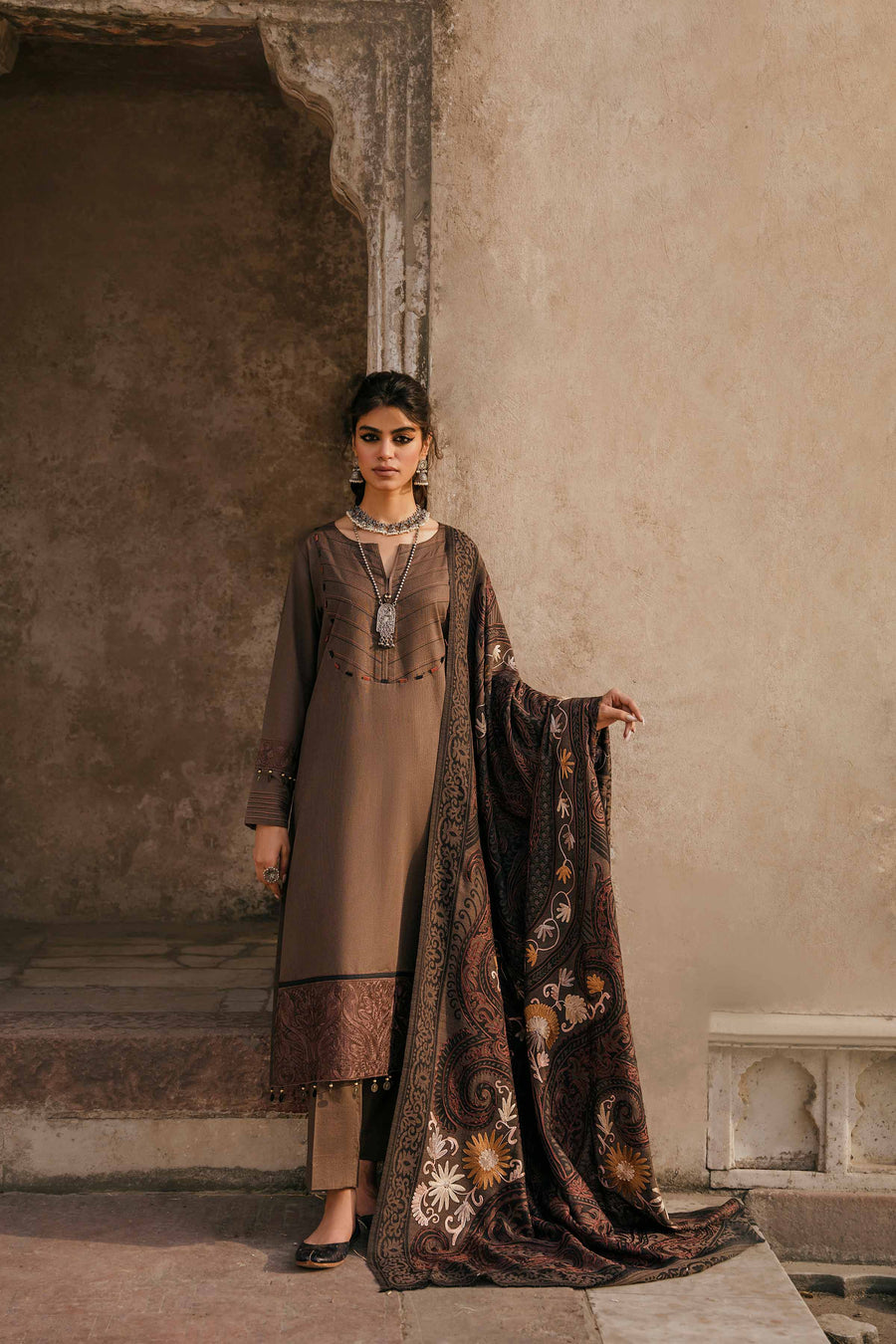 Nishat With You Unstitched Embroidered Karandi 3Pc Suit - 42303397
