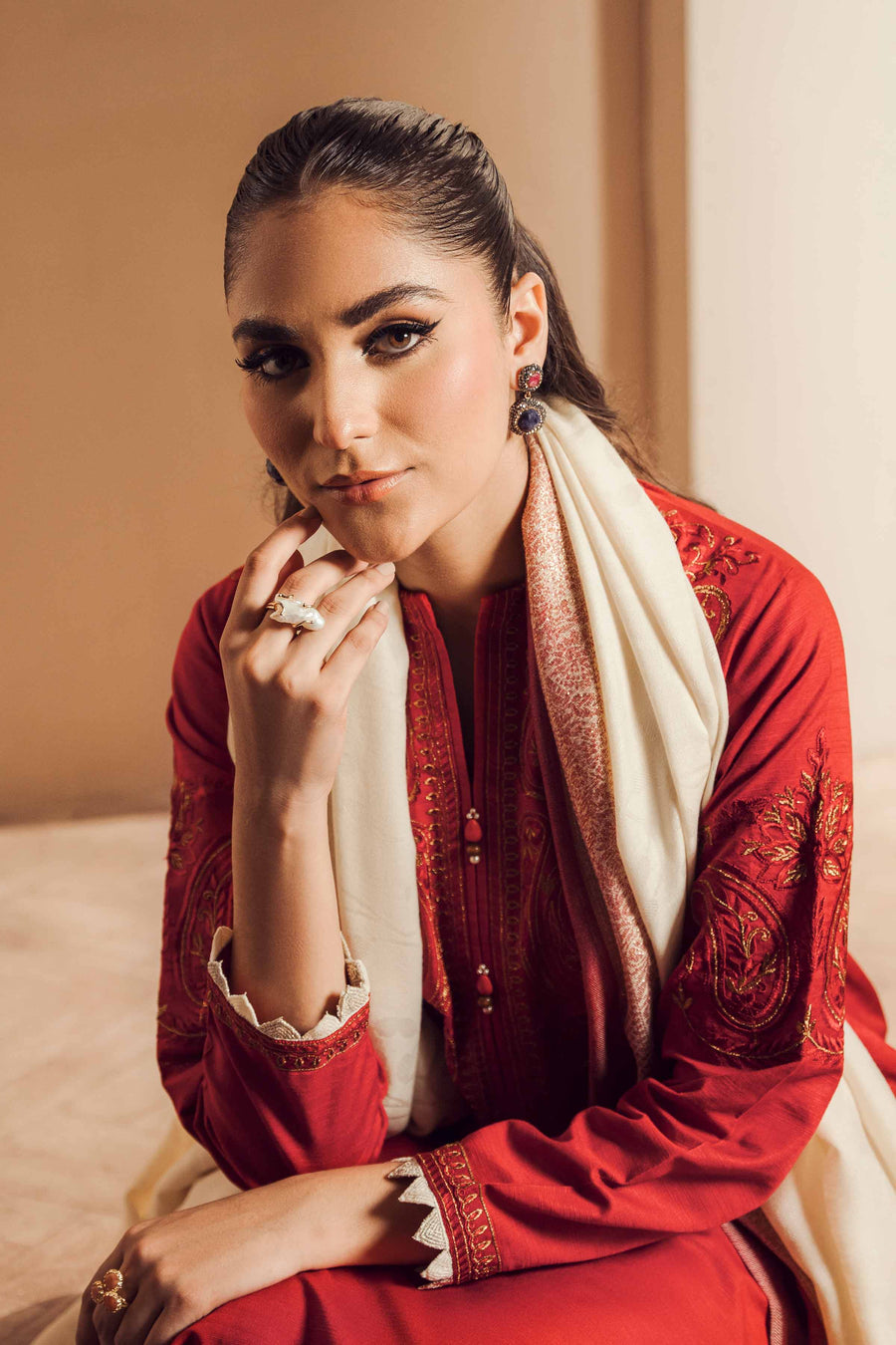 Nishat With You Unstitched Embroidered Khaddar 3Pc Suit - 42303416