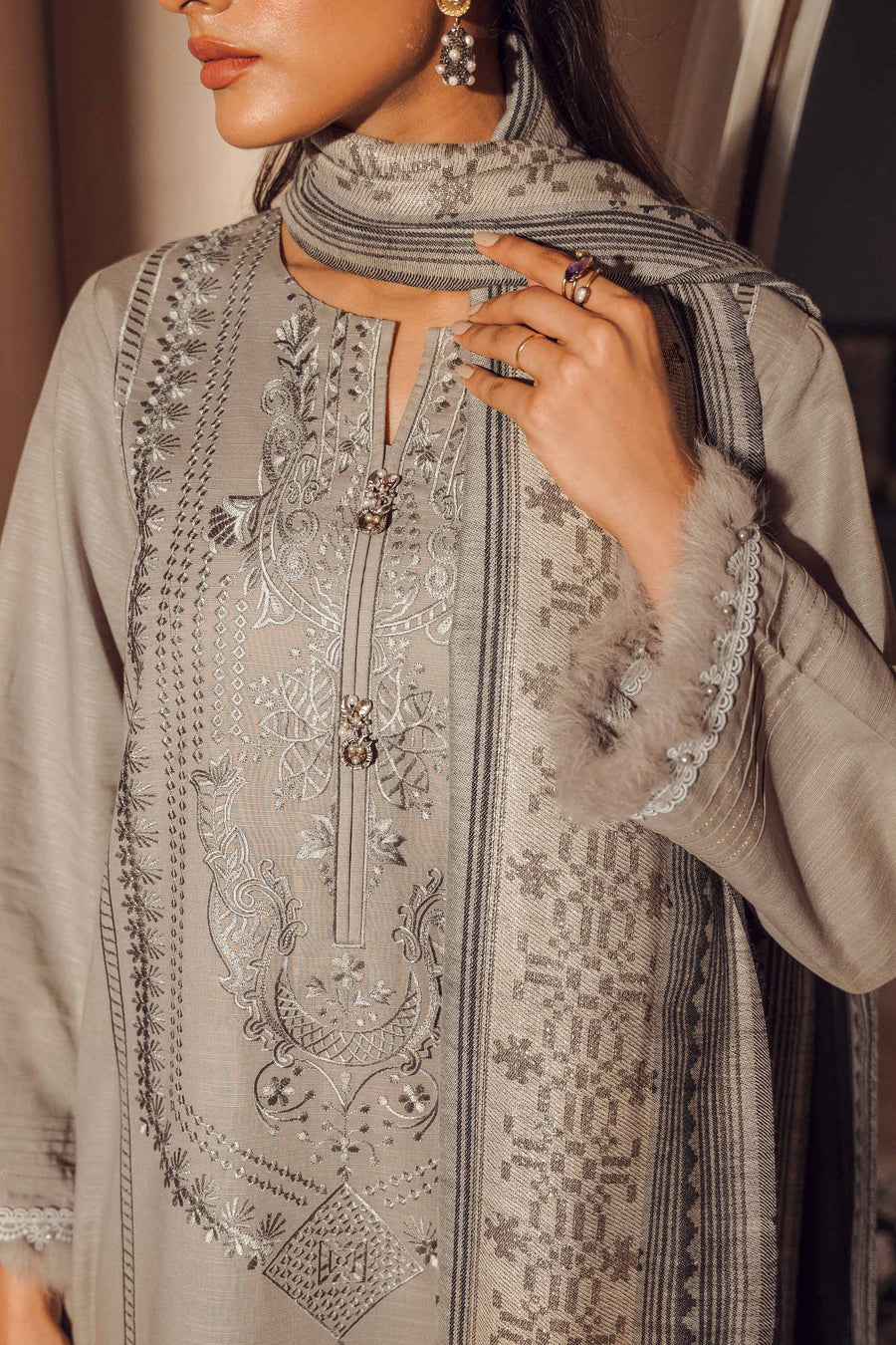 Nishat With You Unstitched Embroidered Khaddar 3Pc Suit - 42303418