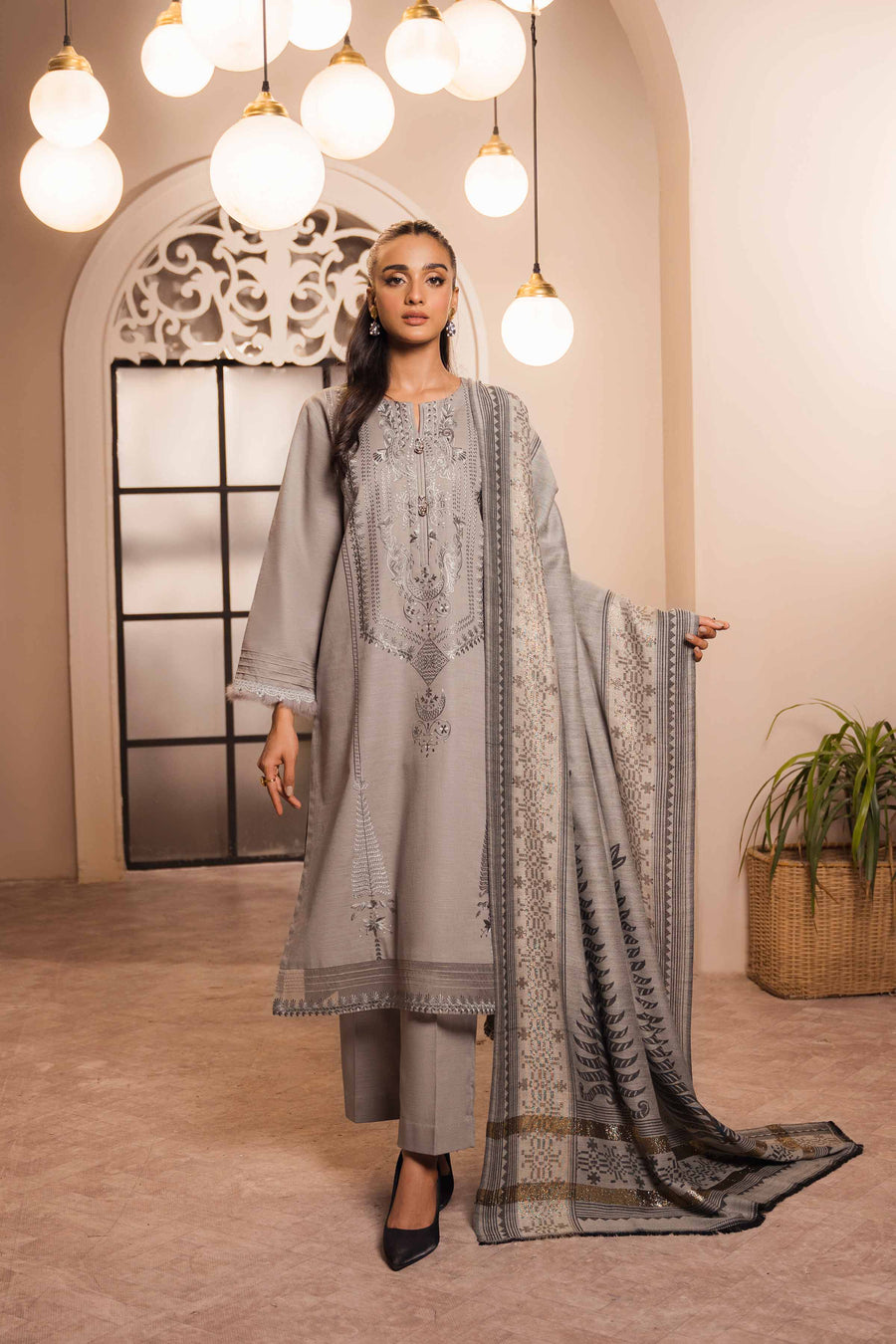 Nishat With You Unstitched Embroidered Khaddar 3Pc Suit - 42303418
