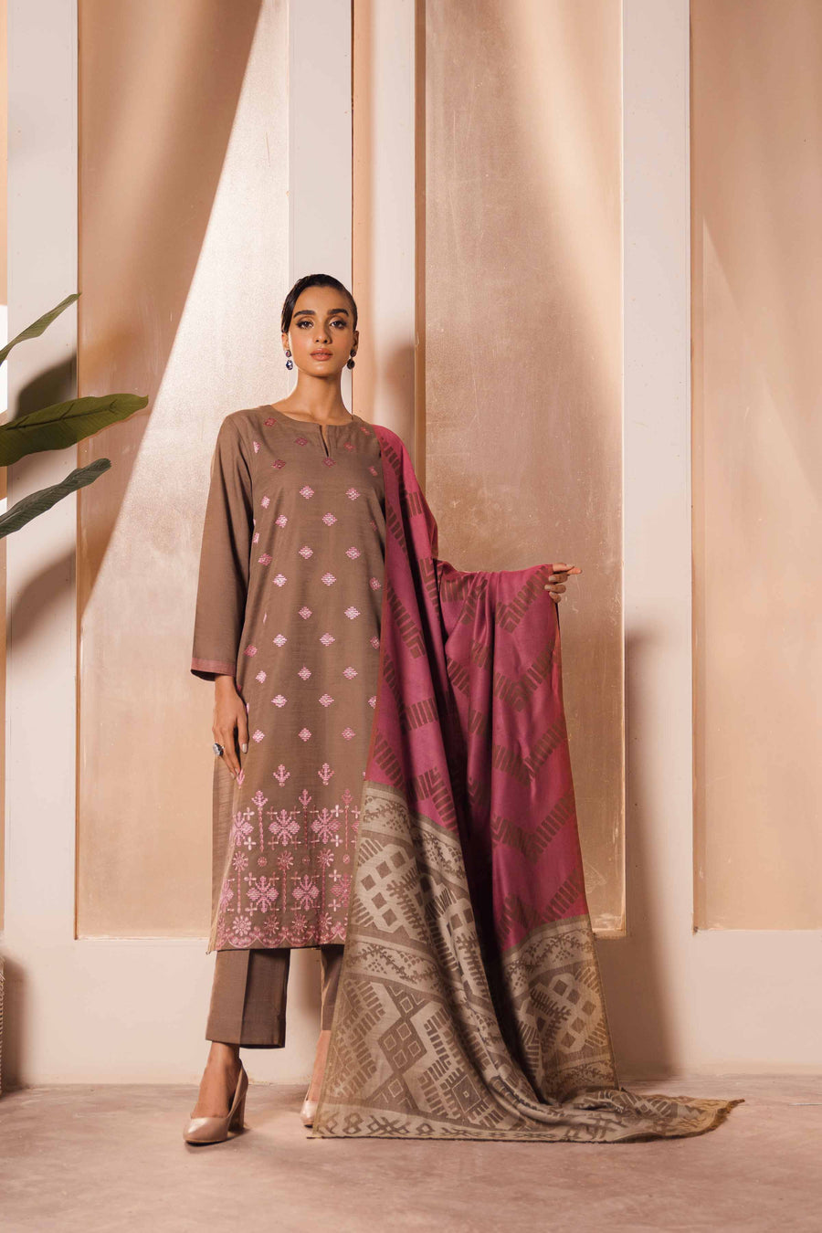 Nishat With You Unstitched Embroidered Khaddar 3Pc Suit - 42303419