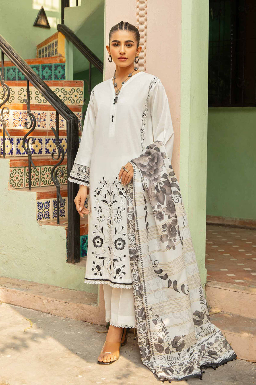 Nishat Summer Unstitched Embroidered Cambric 3Pc Suit - 42401081