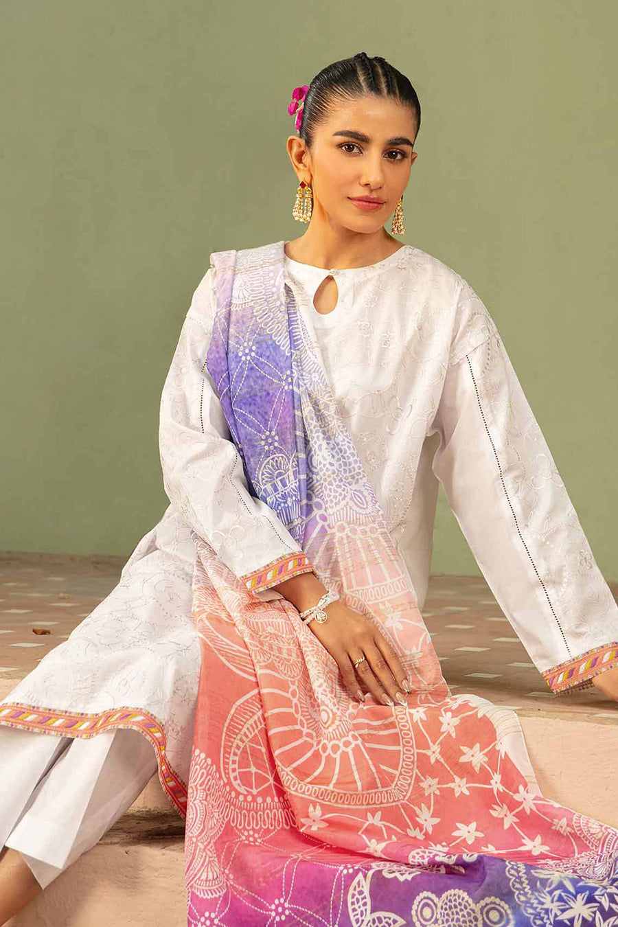 Nishat Summer Unstitched Embroidered Cambric 3Pc Suit - 42401083