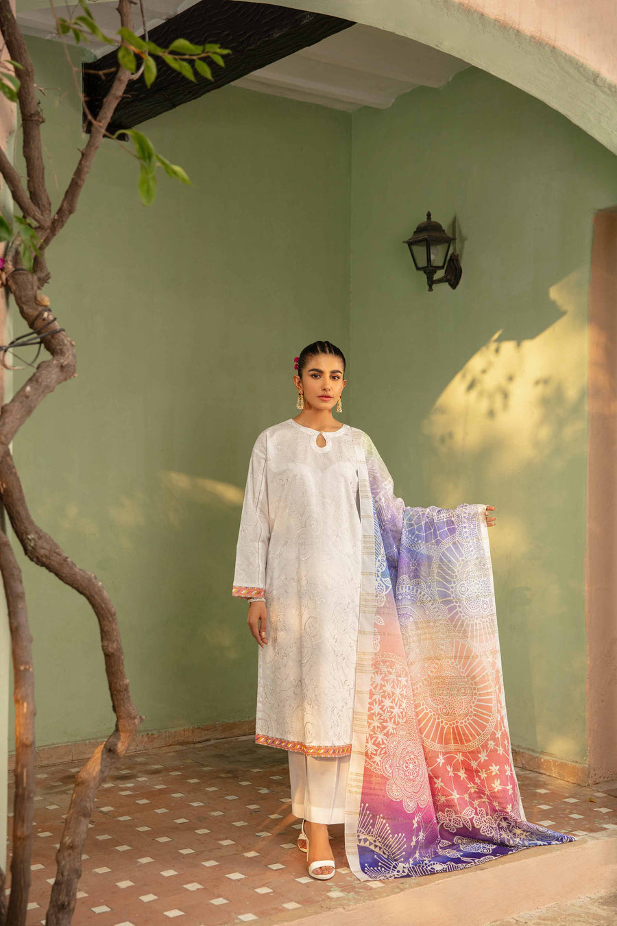Nishat Summer Unstitched Embroidered Cambric 3Pc Suit - 42401083